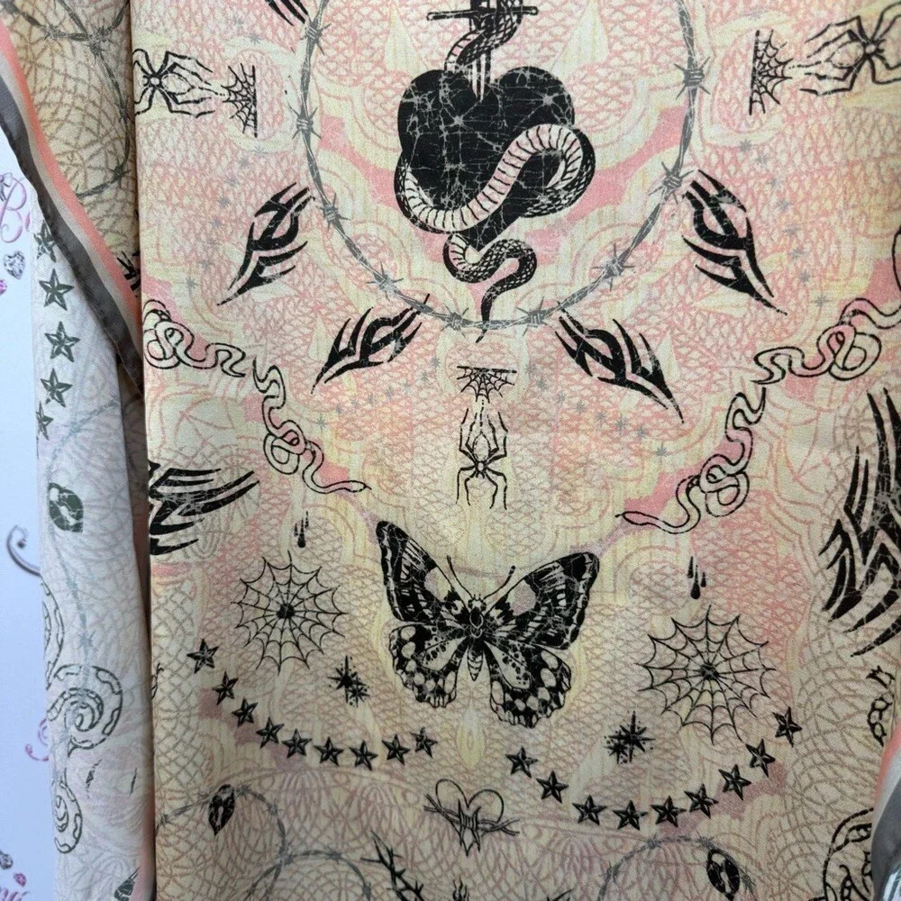 Scarf wrap Butterfly & Serpent Print Scarf Wrap in Pale Yellow and Black